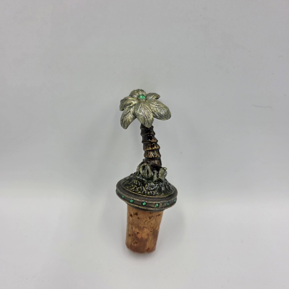 Palm Tree‎ Wine Cork Bottle Stopper Green Metal Rhinestone Nautical Beach Heavy